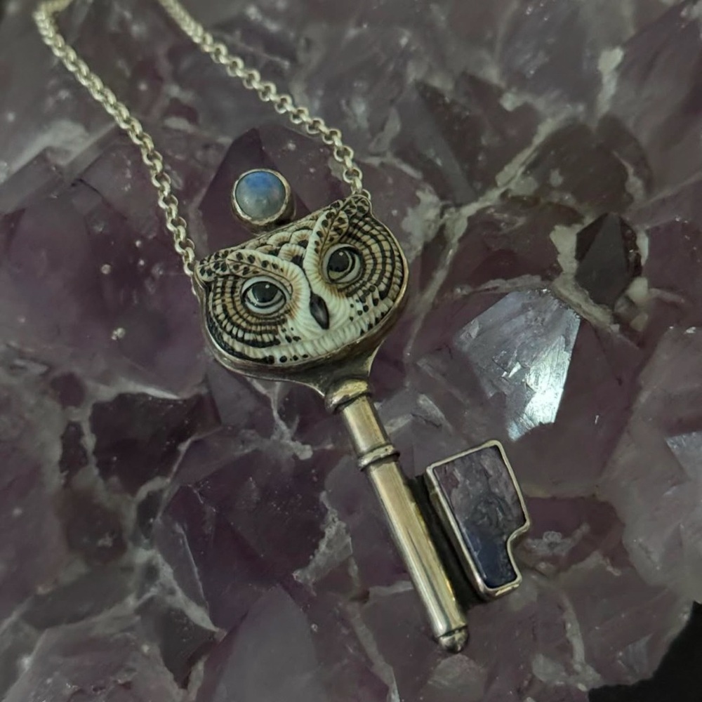Sterling owl key necklace